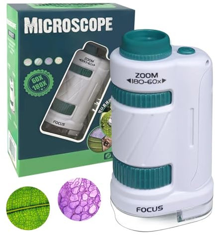 Jesmerizing Microscope 60X-180X pour Enfants, Mini Microscope de Poche, Plastique, LED, Vert