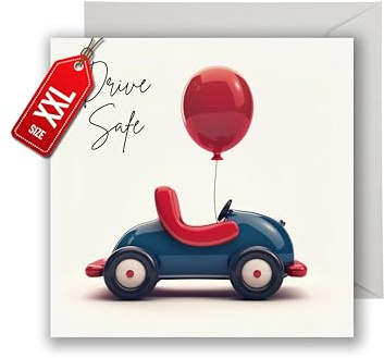 WBdesignz Geschenkarte zum Abschluss der Fahrschule mit Umschlag - Gratulationskarte zur bestandenen Fahrprüfung “Drive Safe” Glückwunschkarte Führerschein Fahrer Auto Reise (XXL 22cm x 22cm)