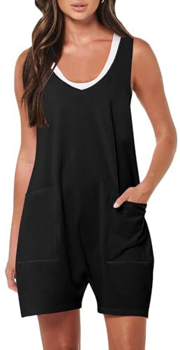 Generico Salopette Corta Donna Estiva Cotone Casual Jumpsuit a Gamba Larga Senza Maniche Elegante Tuta Intera Sportiva Tutina Pantaloni Larghi con Tasche per Spiaggia Vacanza