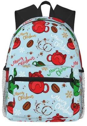 NBHDZENGW Vaisselle de Noël Sac à dos léger et confortable en polyester avec imprimé intégral Motif multi-faces Unisexe durable Pour voyage, école, usage quotidien, Noir , taille unique