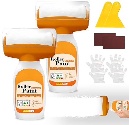 WDKXCN 1KG Roll Renov Peinture, Roller Paint, Brosse Roulante De Réparation De Mur, Peinture Retouche Mur Blanc avec Grattoir, Papier Ponce,Gants, Pour Retirez Les Graffitis Muraux, Taches