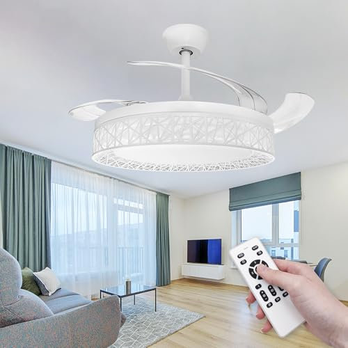 LED ATOMANT Lampara Ventilador deTecho con Luz Led, 36W,Ø 109cm, CCT, 4100LM, Con Aspas Retractiles 6 Velocidades Silencioso y Bajo Consumo, Modo Verano Invierno, Con Mando