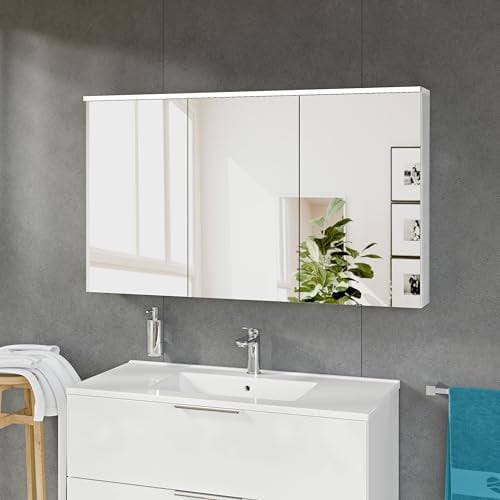 BERNSTEIN - Armoire de toilette à glace miroir Blanc mat salle de bain suspendu éclairage LED 120x19x71cm 3 portes + interrupteur tactile - VARO