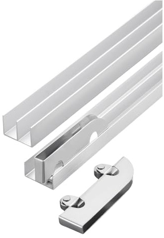 Binario in Vetro Acrilico da 5 mm, Binario per Porta Scorrevole a Doppio Binario, Guida per Porta Scorrevole a Doppio Binario, puleggia per Guida in Lega di Alluminio (60 cm/23,6 Pollici)