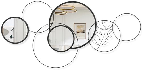 WDSHIYI 4 PCS Round Wall Mirror,Black Metal Framed Circle Mirror Set Modern Decorative Mirrors for Living Room Bedroom Entryway Bathroom 40x80 CM Home Decor