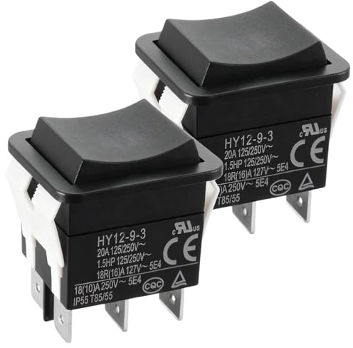 Interruptor basculante de 6 pines HY12-9-3, interruptor de botón pulsador, 2 unidades: 125/250 V, 20 A/2 CV, interruptor basculante doble confiable, interruptor de botón HY12-9-3 para aparatos