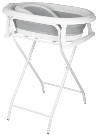 Baignoire Bebe avec Support, Baignoire Xxl Avec Support Bébé sur Pied - Sécurisée et Confortable Bassine Pliable Bebe,Idéale Pour La Douche (Style 1) 85 x 47 x 85 cm - Gris