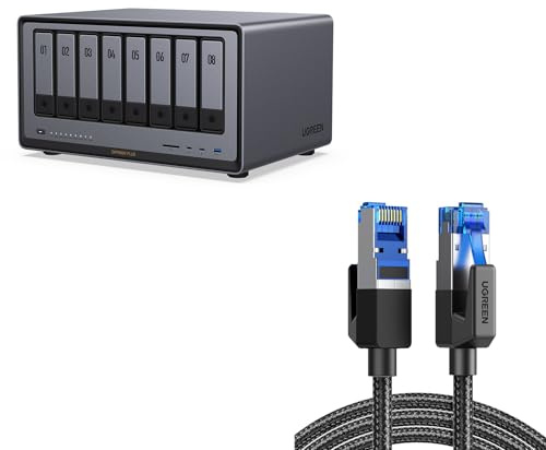 UGREEN NASync DXP8800 Plus 8-Bay Diskless NAS+ 2M Cat8 Cable, Intel i5 1235U 10-Core, 8GB DDR5, 128G SSD, 2×10GbE, 2×M.2 NVMe, 8K HDMI, 2×TBT4 |40Gbps 2000Mhz Flat Braided RJ45