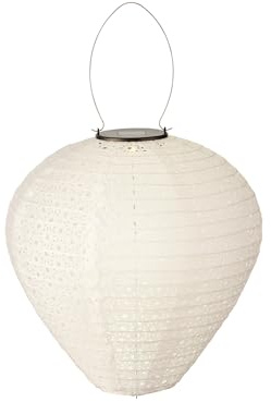 Solar LED Laterne Nylon 30x28cm Weiß /Warmweiß Ornament Lampion Außenleuchte Ballon Hängeleuchte Solarlampe für Außen Gartendeko Balkondeko Gartenleuchte Beleuchtung Solarlicht Dauerbetrieb Outdoor