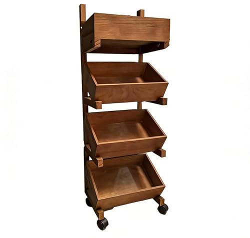 Carrello da cucina mobile in legno di noce con ruote, carrello da portata a 4 ripiani, ripiano inclinato a 3 ripiani, per esposizione di frutta e verdura, perfetto per cucina, ufficio, bar