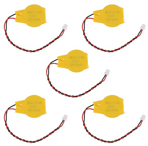 Lot de 5 Piles Bouton au Lithium CR2032 3V avec Connecteur MOLEX 2 Broches pour BIOS CMOS – Batterie Tampon RTC avec Câble 15 cm pour PC Carte Mère Ordinateur Portable, Corrige Les Erreurs d'Heure