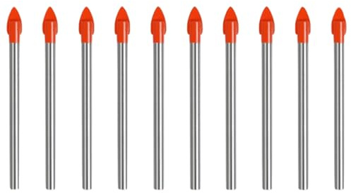 HXOOXH 10Pcs 6mm Glass Tile Drill Bits, Tungsten Carbide Spear Head Drill Bit with Round Shank, Titanium Coated Drill for Glass Ceramic Porcelain Marble Mirror, DIY Home Improvement Drilling Tool