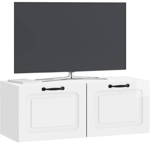 vidaXL Wandmontierter TV-Schrank Hochglanz Weiß 78,5 x 31 x 30 cm, Wohnzimmermöbel, moderner TV-Ständer, viel Stauraum, funktionale Medien-Einheit, platzsparendes Design, Holz-Unterhaltungszentrum