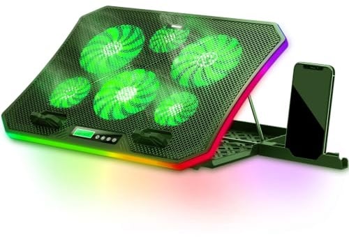 TopMate C12 Laptop Kühler RGB Gaming Notebook Kühlpads für Schreibtisch und Schoß, Laptop Lüfter Ständer 8 Höhenverstellbar mit 6 Leisen Lüfter+Handyständer, für 15,6-17 Zoll -EisBlau LED Licht