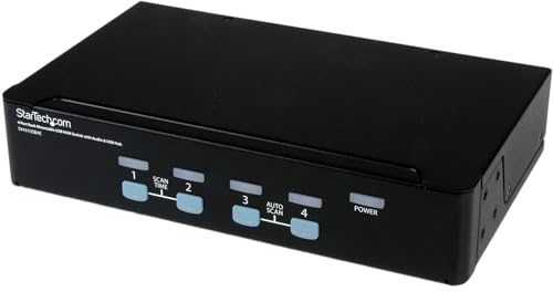 StarTech.com 4 Port Rack Mountable USB KVM Switch with Audio & USB 2.0 Hub - KVM switches (Black, USB, USB, 1U, Wired, 1920 x 1440 pixels)