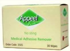 APPEEL MEDICAL ADHESIVE PLASTER REMOVER WIPES - NO STING - 30 WIPES