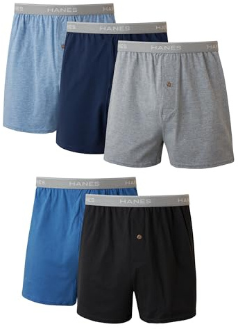 Hanes Men's Boxers 5-Pack, Cotton Knit Comfortable Boxer Underwear, Moisture-Wicking Cotton Boxers Multipack, Assorted - 5 Pack, XX-Large