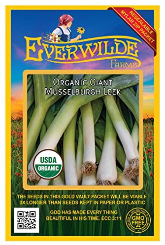 Everwilde Farms - 500 Organic Giant Musselburg Leek Seeds - Gold Vault Packet
