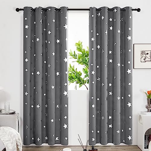Deconovo Ösengardinen Licht Blockieren Dekoschals Dicke Vorhänge Verdunklung Vorhang Fenster Sonnenschutz, 245x140 cm(HöhexBreite), Hellgrau, 2er Set