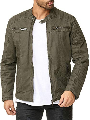 Redbridge Robuste Bikerjacke mit Reißverschluss und Stehkragen – Lässige Übergangsjacke Dunkelkhaki M