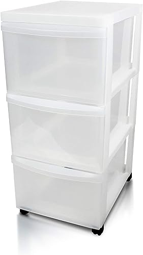 Iris Ohyama Kunststoff-Schubladenbox mit Rollen, 3 tiefen Schubladen, Mattweiß, Griffe zum Ziehen, Für Schlafzimmer, Bad, Schule & Büro, BPA-frei, Schubladenschrank, Rollcontainer, A4 Drawer, DC-303