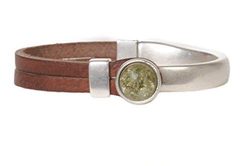 QOSS Armband GWEN braun Stein moosgrün rund Größe L