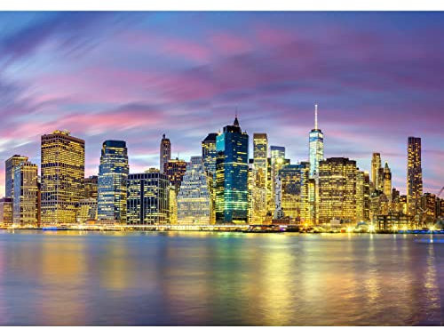 Runa Art Papel tapiz fotográfico 396 x 280 cm Nueva York Noche | Lana Decoración De Pared Sala Cuarto | Fabricación alemana | violeta amarillo 9336012b