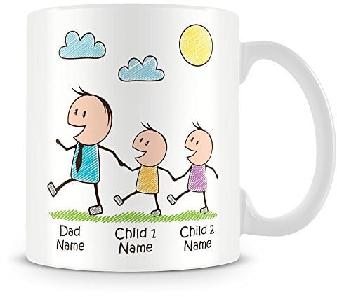 MUGGZ Daddy Mug with 2 Children (11oz) - Personalise with Dad and Kid Names – Ceramic Cup Gift for Dads Father’s Day Birthday Present Christmas
