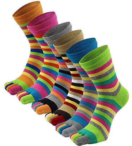 AIEOE - 6 Paires de Chaussettes Femme Fille Socquettes Doigts de Pied Séparés Chaussettes en Coton Souple et Respirante,Multicolore,Taille unique