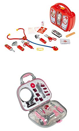 Theo Klein 4350 - Arztkoffer mit Handy + Frisierkoffer mit Braun Haartrockner, Spielzeug