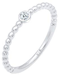 Elli Ring Damen Verlobung Geo Kugeln Diamant (0.03ct) 925 Silber