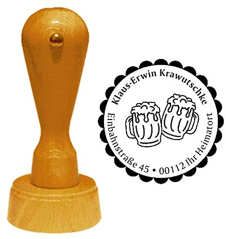 Beer Glasses Address Stamp Diameter Approx. 40 mm with Personal Address, Motif and Decorative Edge