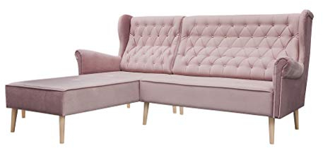 MOEBLO Ohrensofa Ecksofa Sofa Couch Garnitur Stoff Samt (Velour) Glamour Wohnlandschaft Chesterfield - Velo (Rosa, Ecksofa Links)