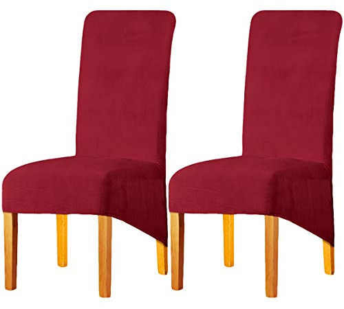 LANSHENG Stretchy XL Stuhlbezüge für Esszimmerstühle, Stretch Spandex mit Gummiband Stuhlbezug,Velvet Large Dining Chair Schonbezüge für Restaurant Hotel Party Bankett (Rot,2er Set (Groß))