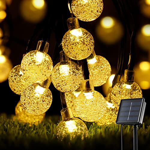 OxyLED Solar Lichterkette Aussen, 11M 60LED Lichterkette Solar Außen Wetterfest Wasserdicht IP65 8 Modi Kristall Kugeln Solar Lichterkette Außen für Garten, Terrasse, Balkon, Partys, Warmweiß