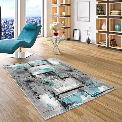 Pergamon Designer Teppich Samba Modern Grau Türkis Urban in 5 Größen