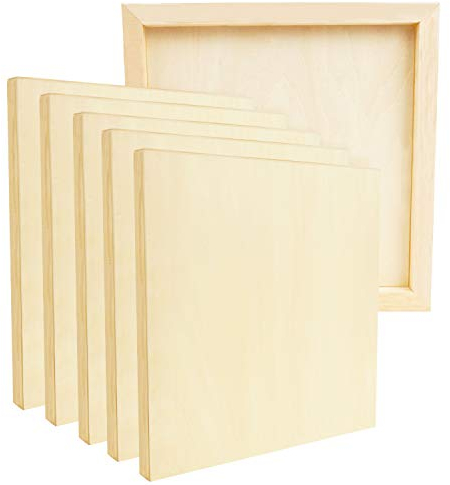 Belle Vous Unfinished Wooden Canvas Painting Boards (6 Pack) - 20 x 20cm / 8 x 8 Inches - Deep Natural Birch Wood Panel - Mixed Media Cradle Panels for Encaustic Art, Paint Pouring & Crafts