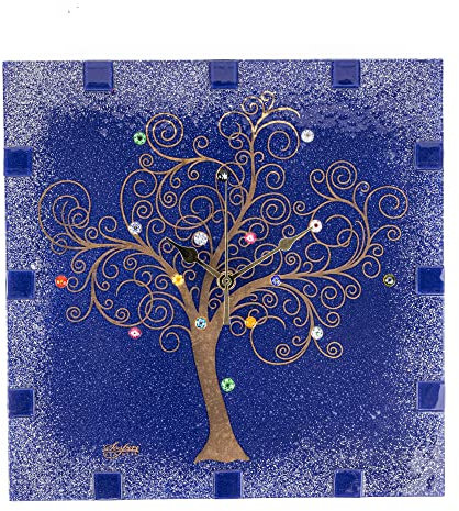 Sospiri Venezia Orologio da Parete Vetro Murano Meccanismo Silenzioso Decorato Murrine e Foglia Oro Idea Regalo Realizzato a Mano Made Italy (Blu 29x29 cm)
