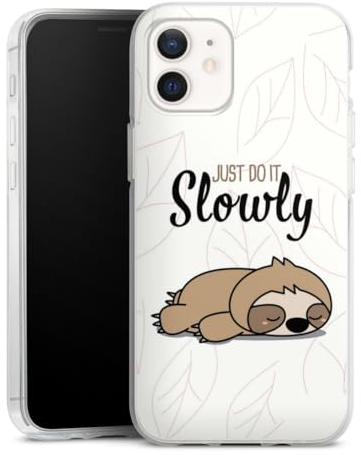 Silikon Hülle kompatibel mit Apple iPhone 12 Case transparent Handyhülle Tiere Faultier Lazy Sunday