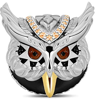 Gnoce Eule Charm Perle Sterling Silber mit Zirkonia Steinen eingelegt Tiere Kopf Beads Charm für Alle Armbänder Halsketten Mode Schmuck Geschenk für Frauen Männer