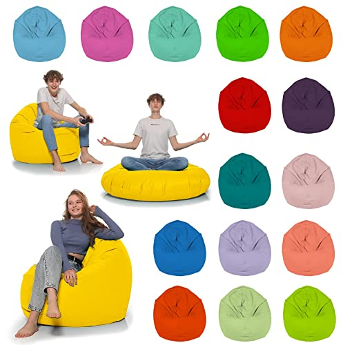 HomeIdeal - Sitzsack 2-in-1 Funktionen Bodenkissen für Erwachsene & Kinder - Gaming oder Entspannen - Indoor & Outdoor da er Wasserfest ist - mit EPS Perlen (Gelb, 125 cm Durchmesser)