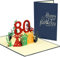LINPOPUP® 3D Pop-Up Karte 80 Geburtstag, Geburtstagskarte mit Umschlag, Happy Birthday - Gutscheinkarte zum Geburtstag, Geschenk für Freunde, Mann, 80 Zahl N209