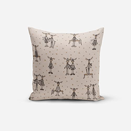 SCHÖNER LEBEN. Kissenhülle Moose Winter Elche Love Natur grau beige, Größe:60x60cm (HxB)