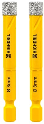 HIGHDRIL Dry Diamond Drill Bits,2pcs 8mm 5/16 with Hex Shank for Granite Marble Porcelain Tile Ceramic