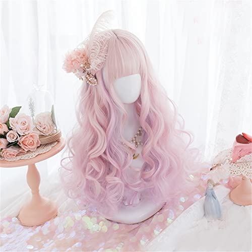 Xingbiyou Lolita Perücke 50cm Lange Lockige Rosa Süssigkeiten Farben süße Cosplay Perücke Frauen Mädchen