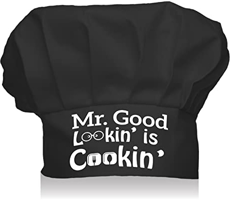 CREATCABIN Kochmütze Mr. Good Lookin'S Cookin 'Einstellbarer Elastischer Küchenkochhut Lustige Premium-Qualitätskappe Für Chefkoch-Geburtstagsparty-Kochkurs Schwarz