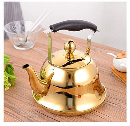 Tetera Estufa silba del acero inoxidable hervidor de agua for gas de garrafa cocina de inducción inoxidable silbato caldera de té blindaje de titanio Agua Hervidor (Color : Gold, tamaño : 5L)