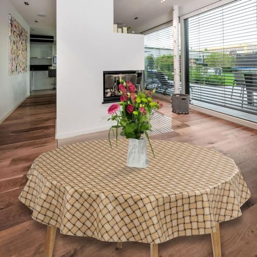 laro runde 140 cm wachstuchtischdecke wachstischdecke abwashbar PVC tischdecke Wachstuch wasserabweisend Garten tischdecke, Muster:Raster Braun Beige
