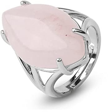 Ring Verstellbar,Natürlicher Rosenquarz Stein Kristall Offene Ringe Silberfarbe Pferdeauge Reiki Balance Verstellbare Fingerringe Schmuck Hochzeitsgeschenk Für Frauen Männer Mit Geschenkbox