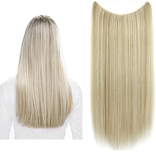 iLUU 22 Gerade Synthetische Haarverlängerung Secret String Hitzebeständigkeit Haar Unsichtbare Starke Angelschnur Haarteile Keine Clip Extensions Haar für Frauen (80g, Hellblond und Platin Blond)
